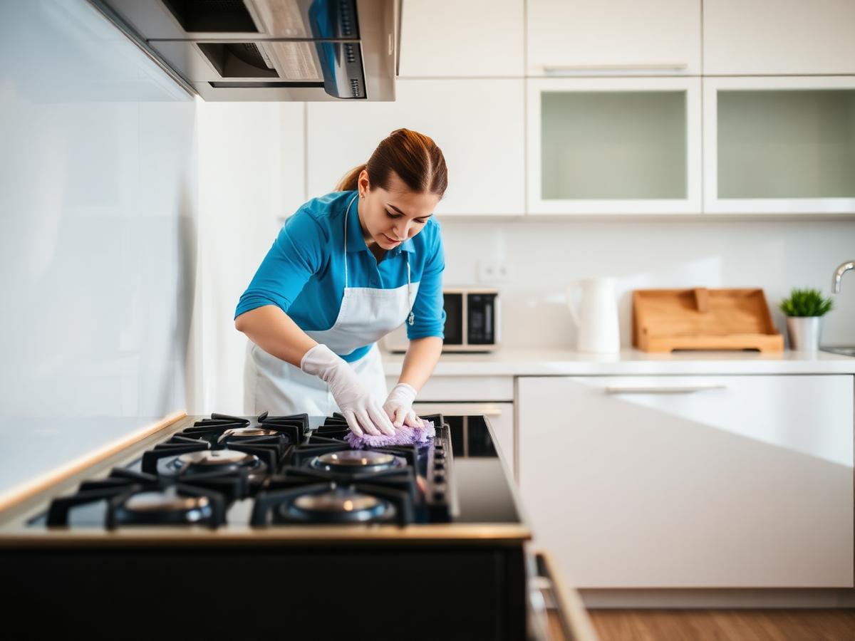 Cleaner deep cleaning a kitchen hob