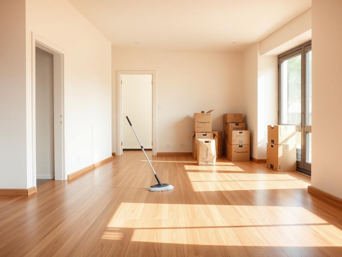 Empty apartment floor being mopped before handover
